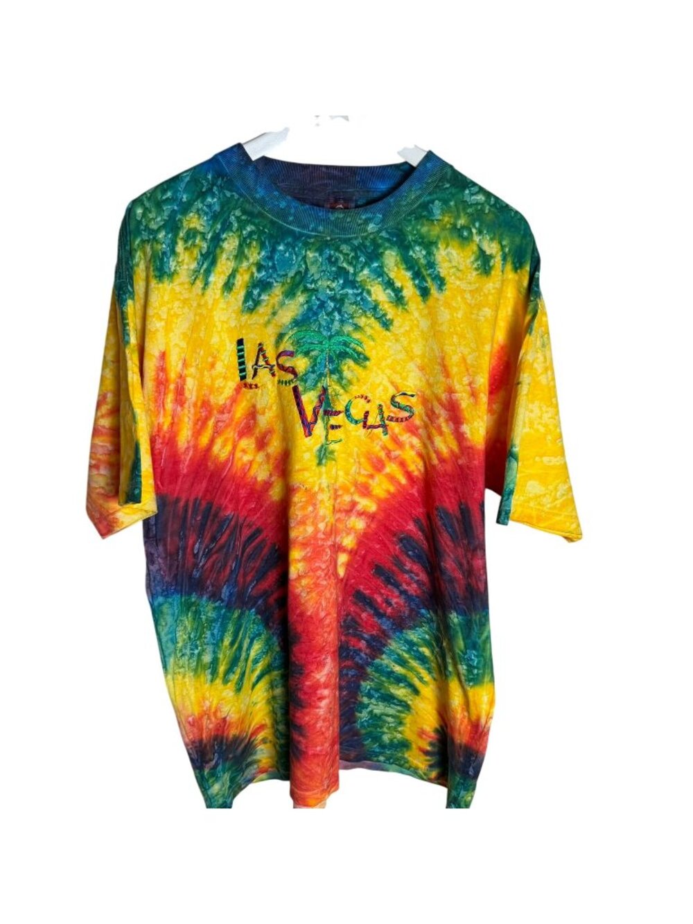 Vintage Tie-Dyed Las Vegas Embroidered Tourist T-Shirt, Kitschy Americana, XL